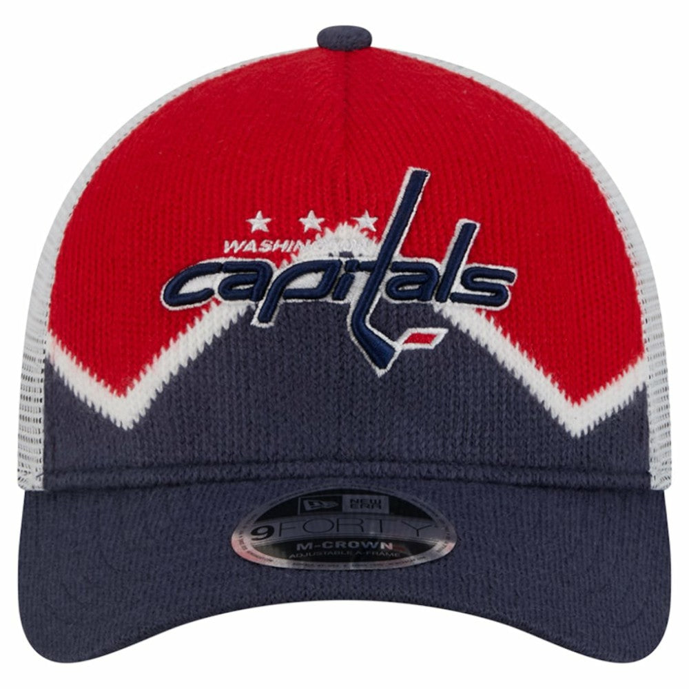 Washington Capitals New Era Hockey Sock 9FORTY A-Frame M-Crown Adjustable Trucker Hat Navy/Red