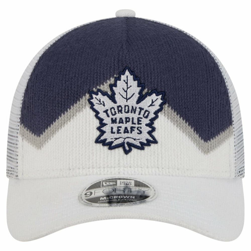 Toronto Maple Leafs New Era Hockey Sock 9FORTY A-Frame M-Crown Adjustable Trucker Hat White/Blue