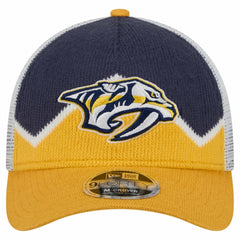 Nashville Predators New Era Hockey Sock 9FORTY A-Frame M-Crown Adjustable Trucker Hat Gold/Navy