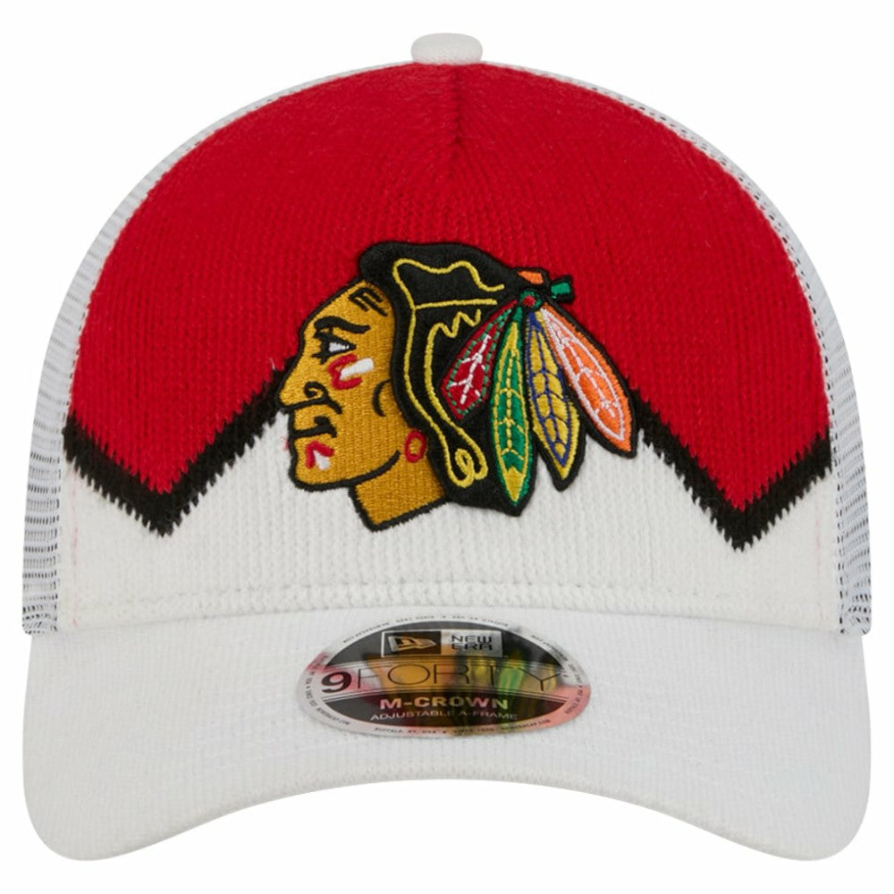 Chicago Blackhawks New Era Hockey Sock 9FORTY A-Frame M-Crown Adjustable Trucker Hat White/Red