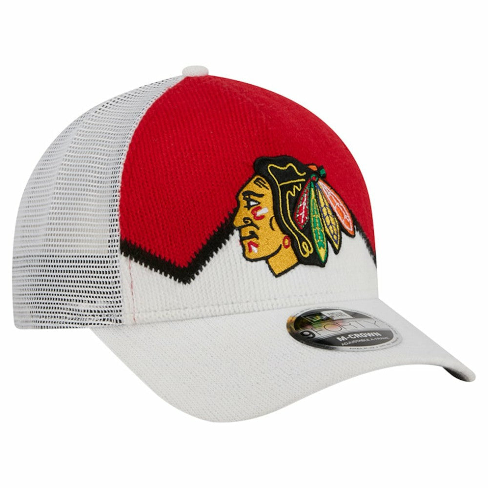 Chicago Blackhawks New Era Hockey Sock 9FORTY A-Frame M-Crown Adjustable Trucker Hat White/Red