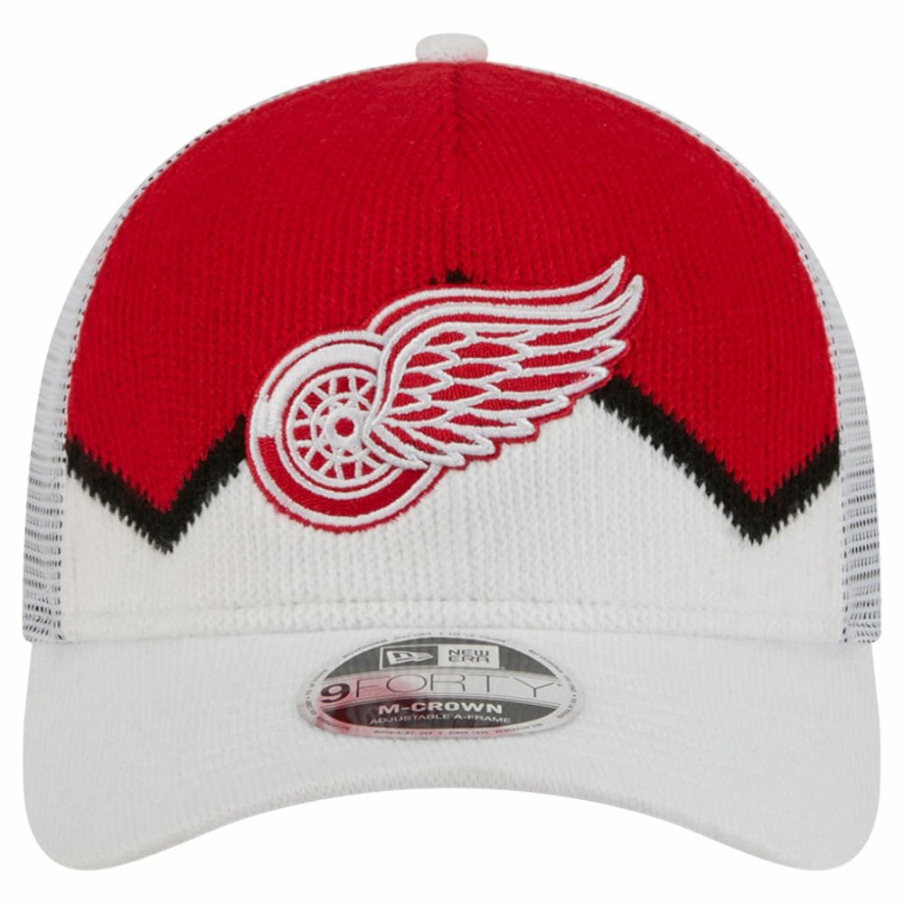 Detroit Red Wings New Era Hockey Sock 9FORTY A-Frame M-Crown Adjustable Trucker Hat White/Red