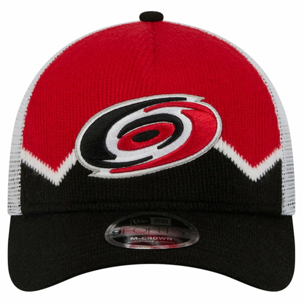 Carolina Hurricanes New Era Hockey Sock 9FORTY A-Frame M-Crown Adjustable Trucker Hat Black/Red