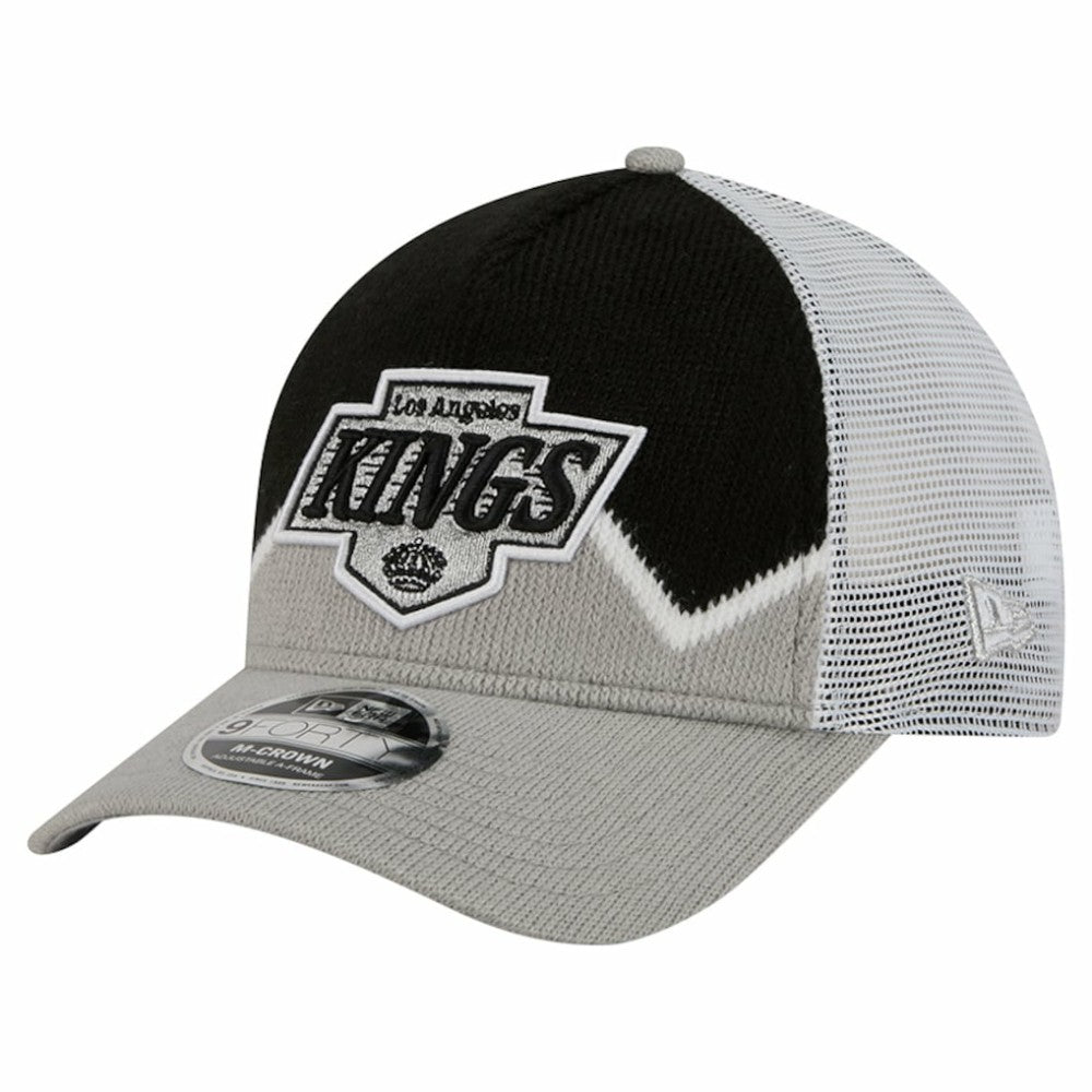Los Angeles Kings New Era Hockey Sock 9FORTY A-Frame M-Crown Adjustable Trucker Hat Silver/Black