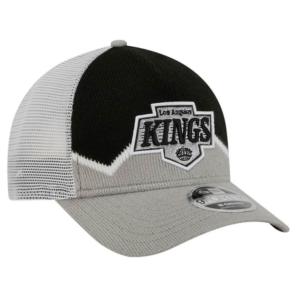 Los Angeles Kings New Era Hockey Sock 9FORTY A-Frame M-Crown Adjustable Trucker Hat Silver/Black