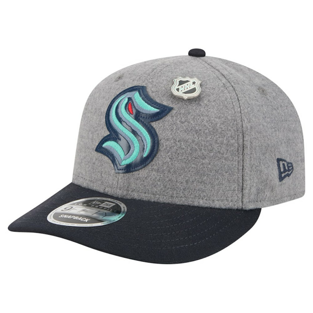 Seattle Kraken New Era Wool Pin Low Profile 9FIFTY Snapback Hat Gray/Deep Sea Blue