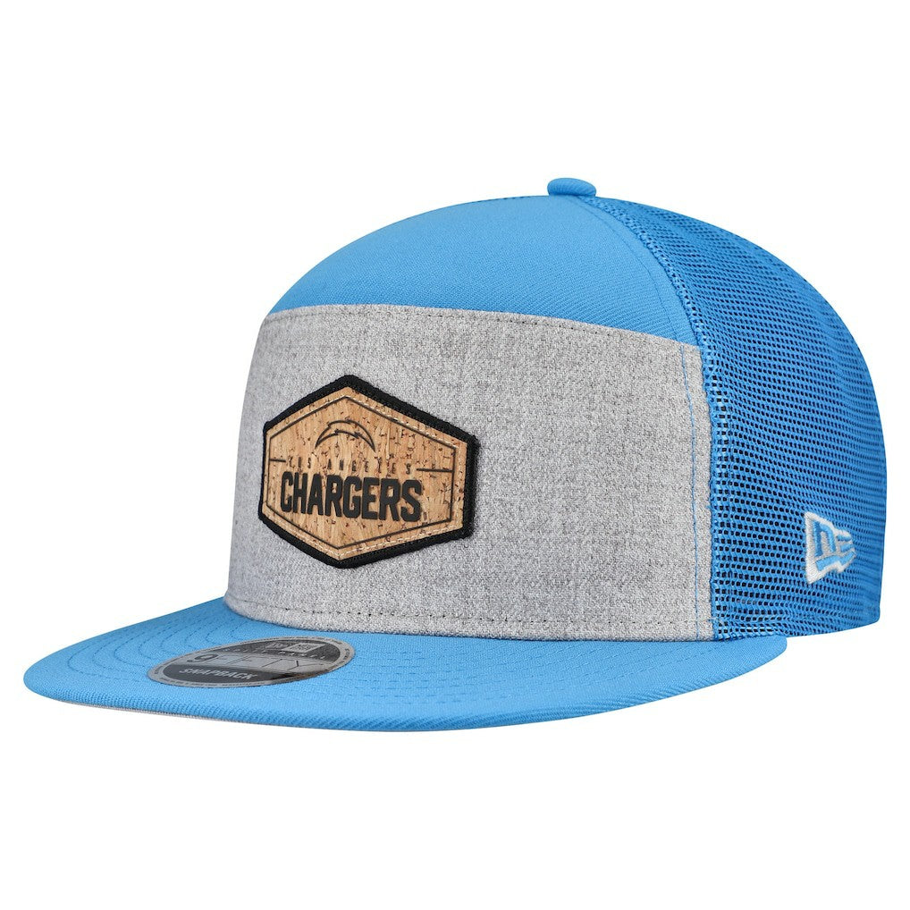 Los Angeles Chargers New Era Cork Split Panel 9FIFTY Trucker Snapback Hat - Gray/Powder Blue cheap