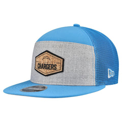 Los Angeles Chargers New Era Cork Split Panel 9FIFTY Trucker Snapback Hat - Gray/Powder Blue cheap