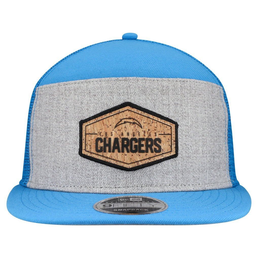 Los Angeles Chargers New Era Cork Split Panel 9FIFTY Trucker Snapback Hat - Gray/Powder Blue cheap