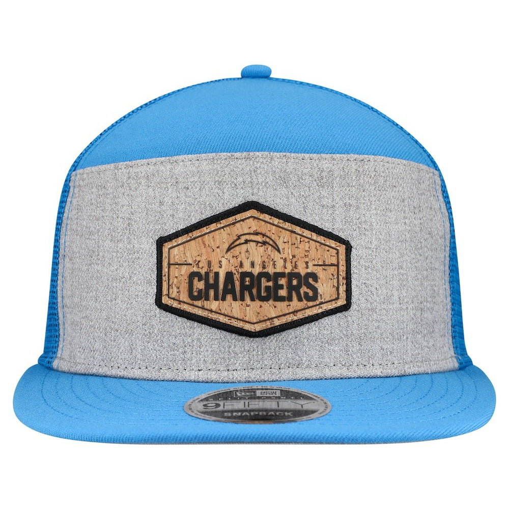 Los Angeles Chargers New Era Cork Split Panel 9FIFTY Trucker Snapback Hat - Gray/Powder Blue cheap