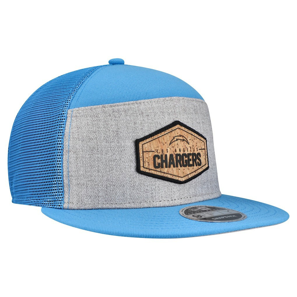 Los Angeles Chargers New Era Cork Split Panel 9FIFTY Trucker Snapback Hat - Gray/Powder Blue cheap