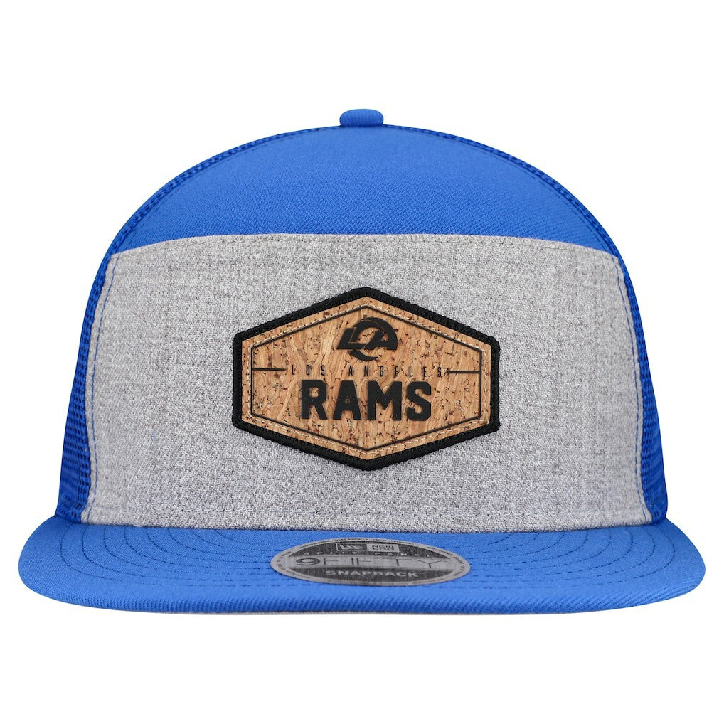 Los Angeles Rams New Era Cork Split Panel 9FIFTY Trucker Snapback Hat - Gray/Royal sale