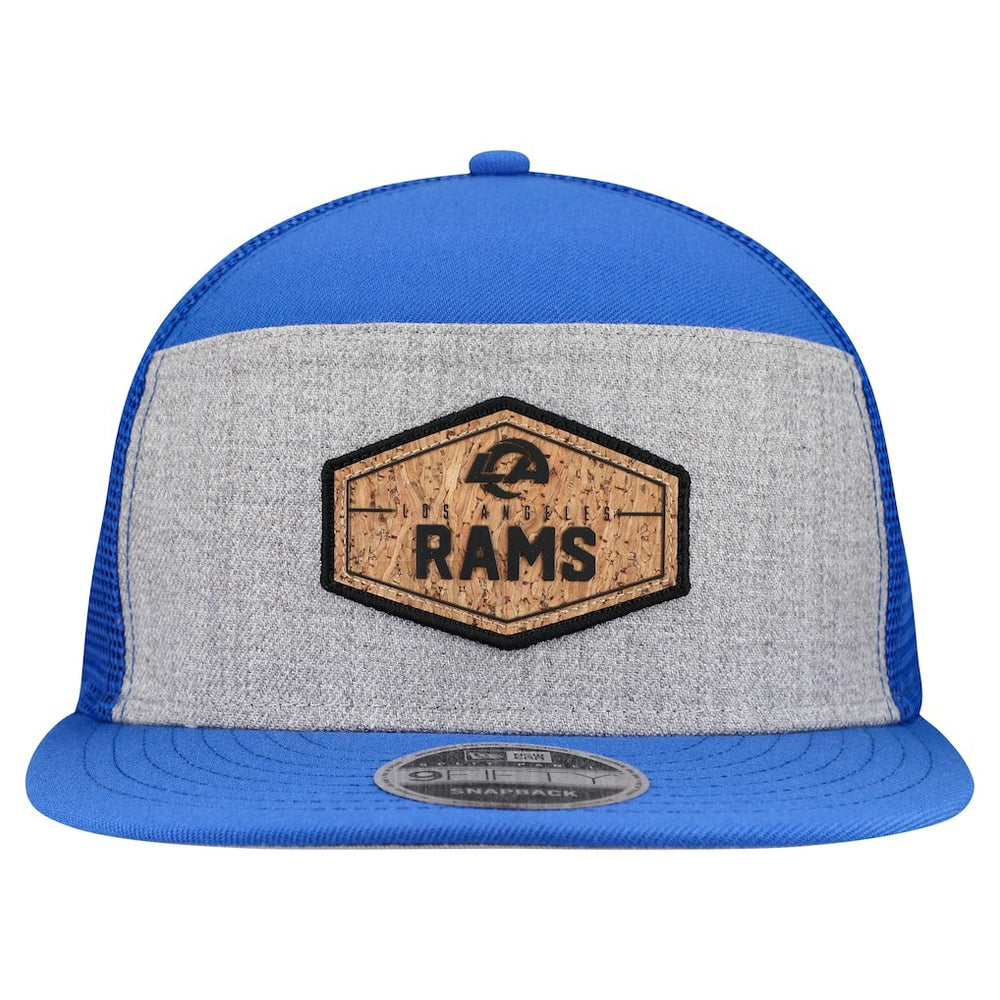 Los Angeles Rams New Era Cork Split Panel 9FIFTY Trucker Snapback Hat - Gray/Royal sale