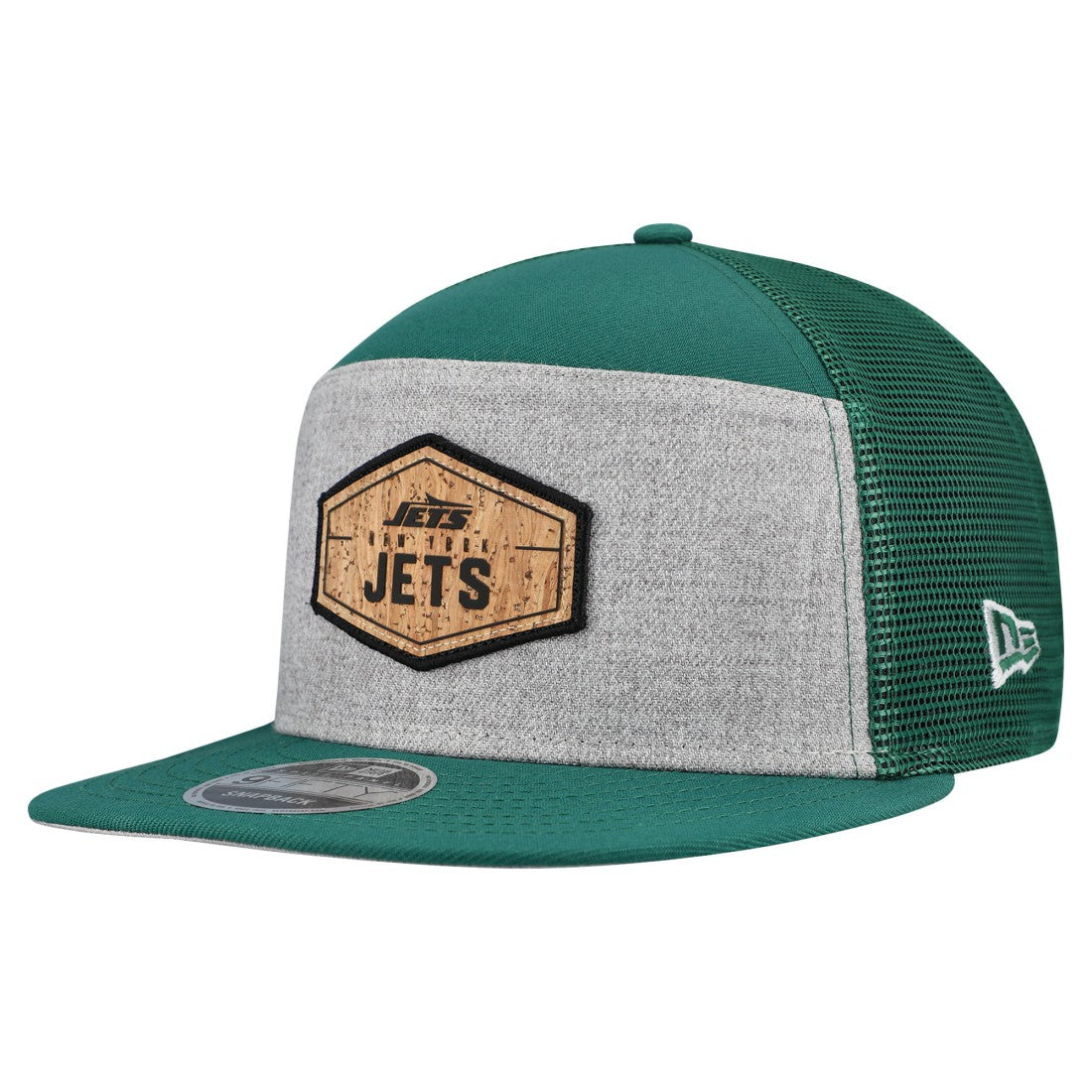 New York Jets New Era Cork Split Panel 9FIFTY Trucker Snapback Hat - Gray/Green cheap