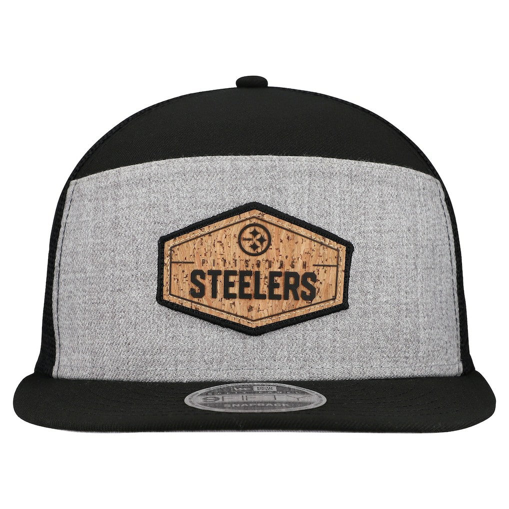Pittsburgh Steelers New Era Cork Split Panel 9FIFTY Trucker Snapback Hat - Gray/Black sale
