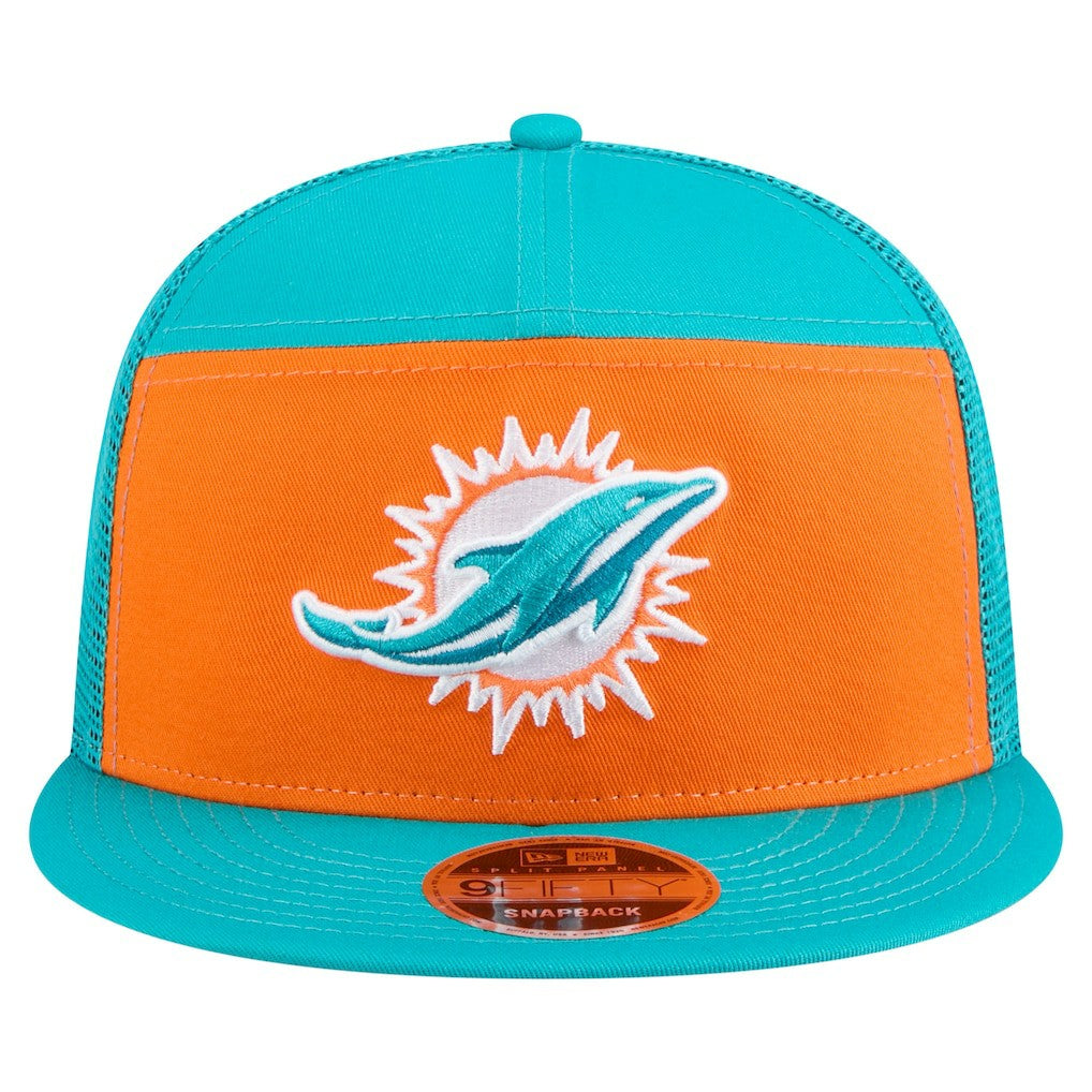 Miami Dolphins New Era Outdoor Split Panel 9FIFTY Snapback Hat - Orange/Aqua sale