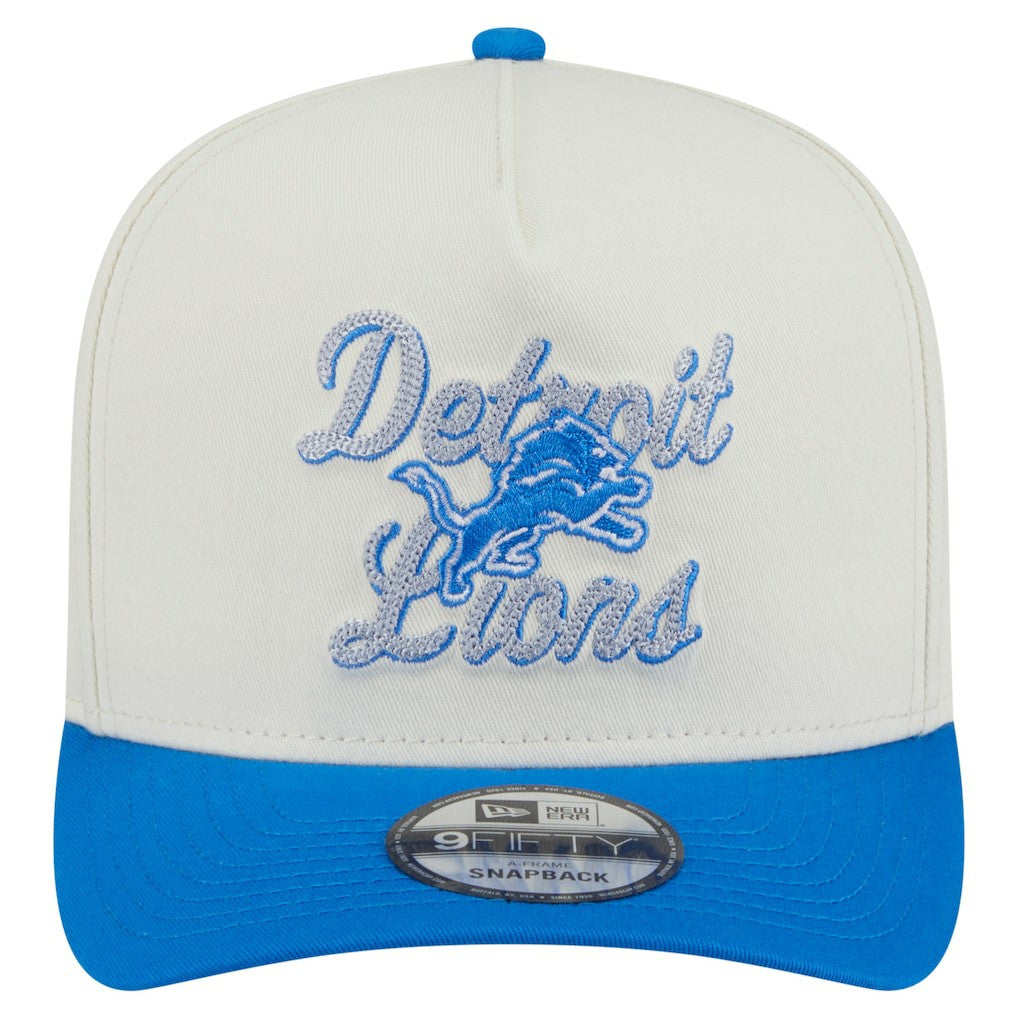 Detroit Lions New Era Chainstitch A-Frame 9FIFTY Adjustable Hat - Cream/Blue outlet