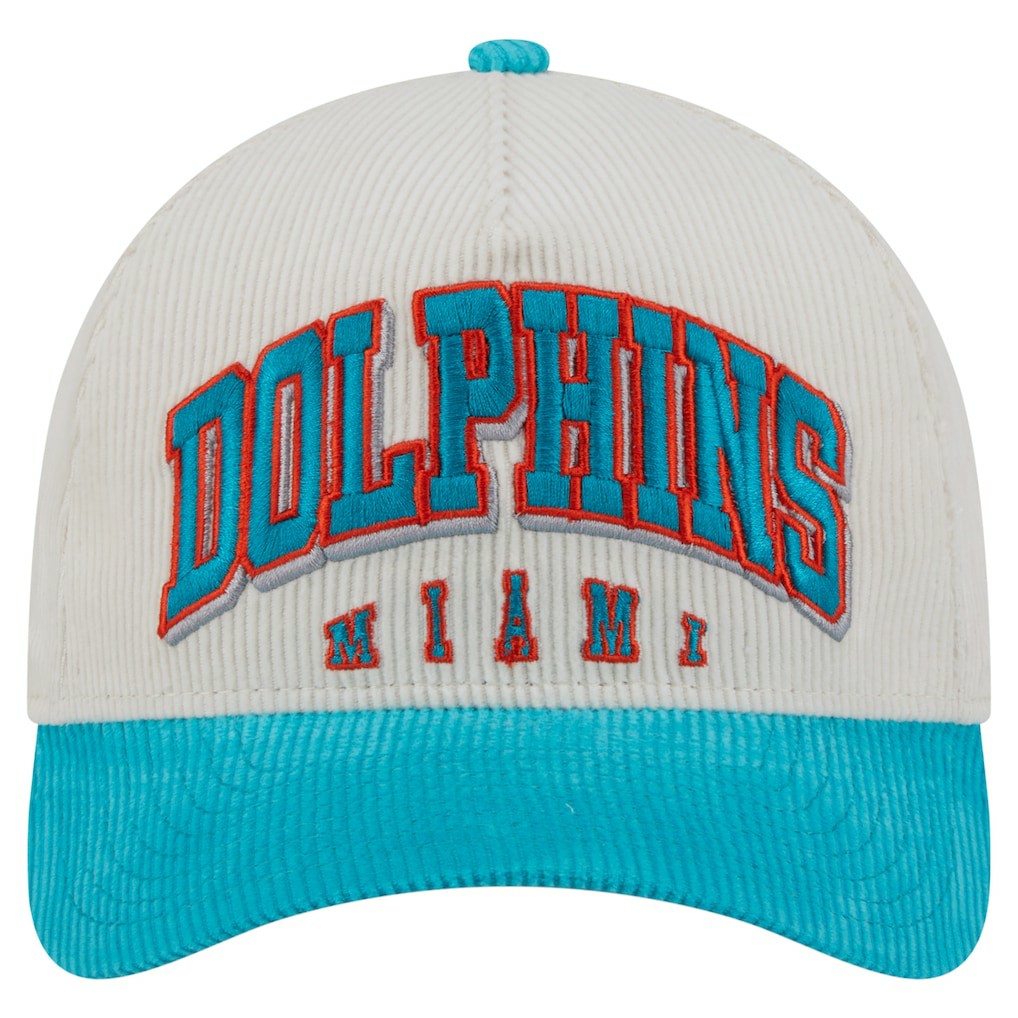 Miami Dolphins New Era Throwback Two-Tone Sided Corduroy 9FORTY A-Frame Adjustable Hat - Cream/Aqua discount