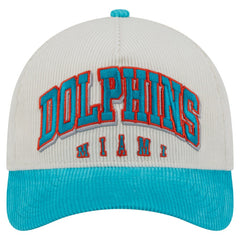Miami Dolphins New Era Throwback Two-Tone Sided Corduroy 9FORTY A-Frame Adjustable Hat - Cream/Aqua discount