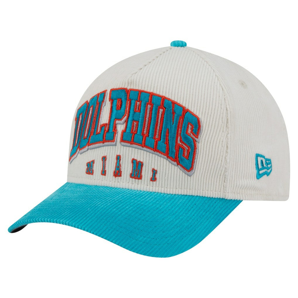 Miami Dolphins New Era Throwback Two-Tone Sided Corduroy 9FORTY A-Frame Adjustable Hat - Cream/Aqua discount