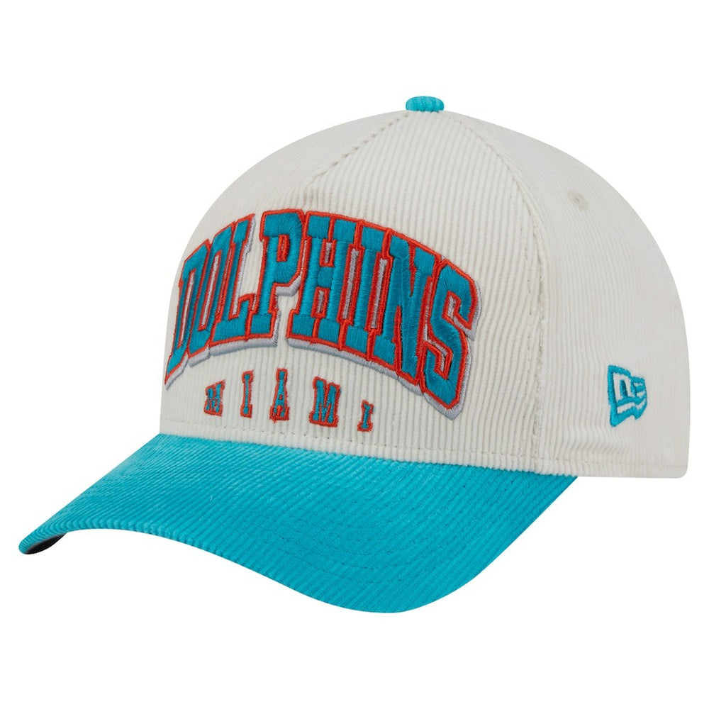 Miami Dolphins New Era Throwback Two-Tone Sided Corduroy 9FORTY A-Frame Adjustable Hat - Cream/Aqua discount