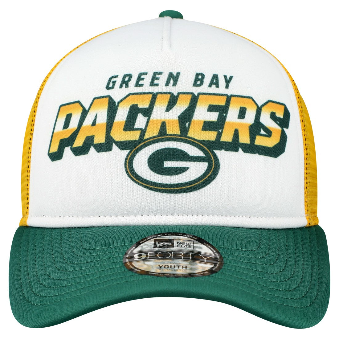 Green Bay Packers New Era Youth Streak 9FORTY A-Frame Adjustable Hat - White/Green on sale