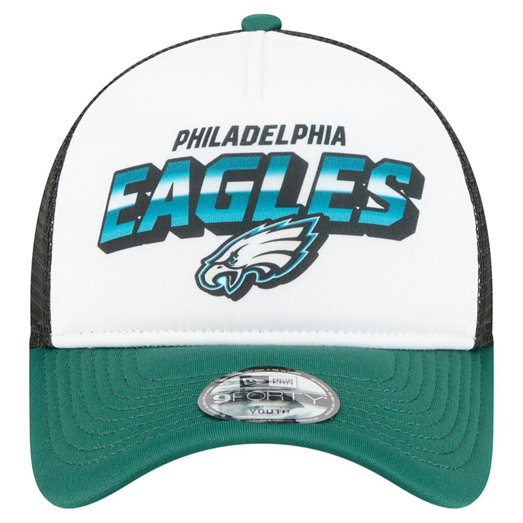 Philadelphia Eagles New Era Youth Streak 9FORTY A-Frame Adjustable Hat - White/Green discount