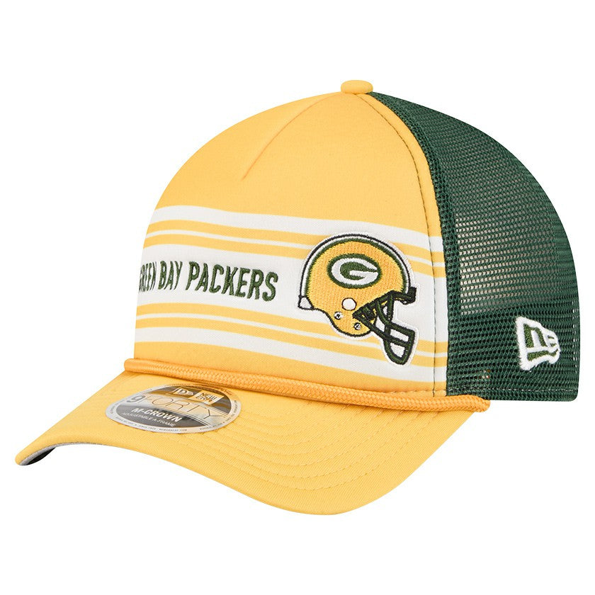 Green Bay Packers New Era Linear A-Frame 9FORTY Adjustable Hat - Gold for sale