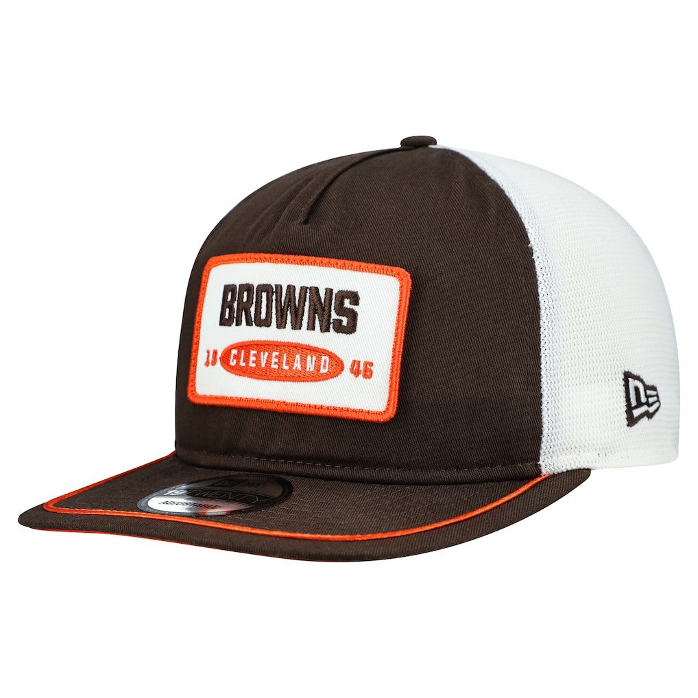 Cleveland Browns New Era Patch 19TWENTY Adjustable Hat - Brown/White discount