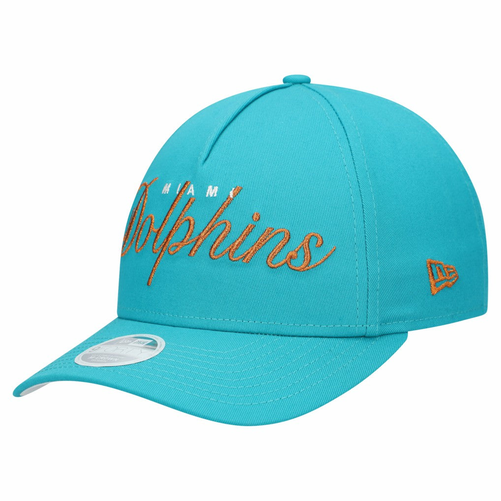 Miami Dolphins New Era Women's Metallic 9FORTY M-Crown A-Frame Adjustable Hat - Aqua cheap