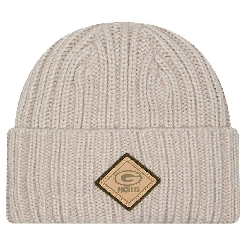 Green Bay Packers New Era Logo Applique Cuffed Knit Hat - Light Beige sale