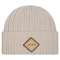 New York Jets New Era Logo Applique Cuffed Knit Hat - Light Beige for sale