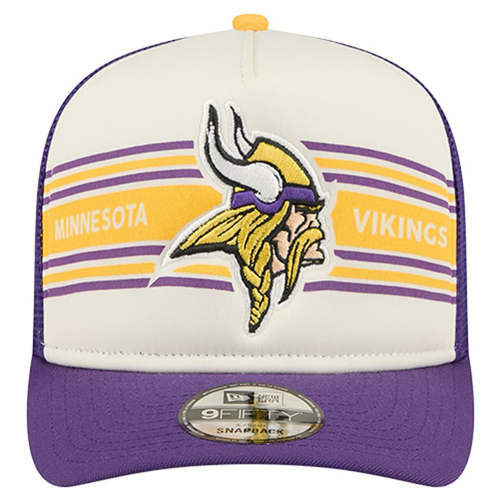 Minnesota Vikings New Era Banner A-Frame 9FIFTY Trucker Snapback Hat - Cream/Purple for sale