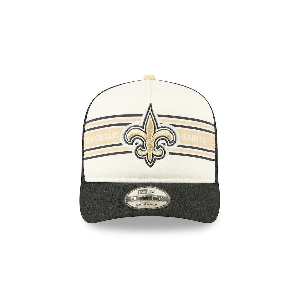 New Orleans Saints New Era Banner A-Frame 9FIFTY Trucker Snapback Hat - Cream/Black outlet