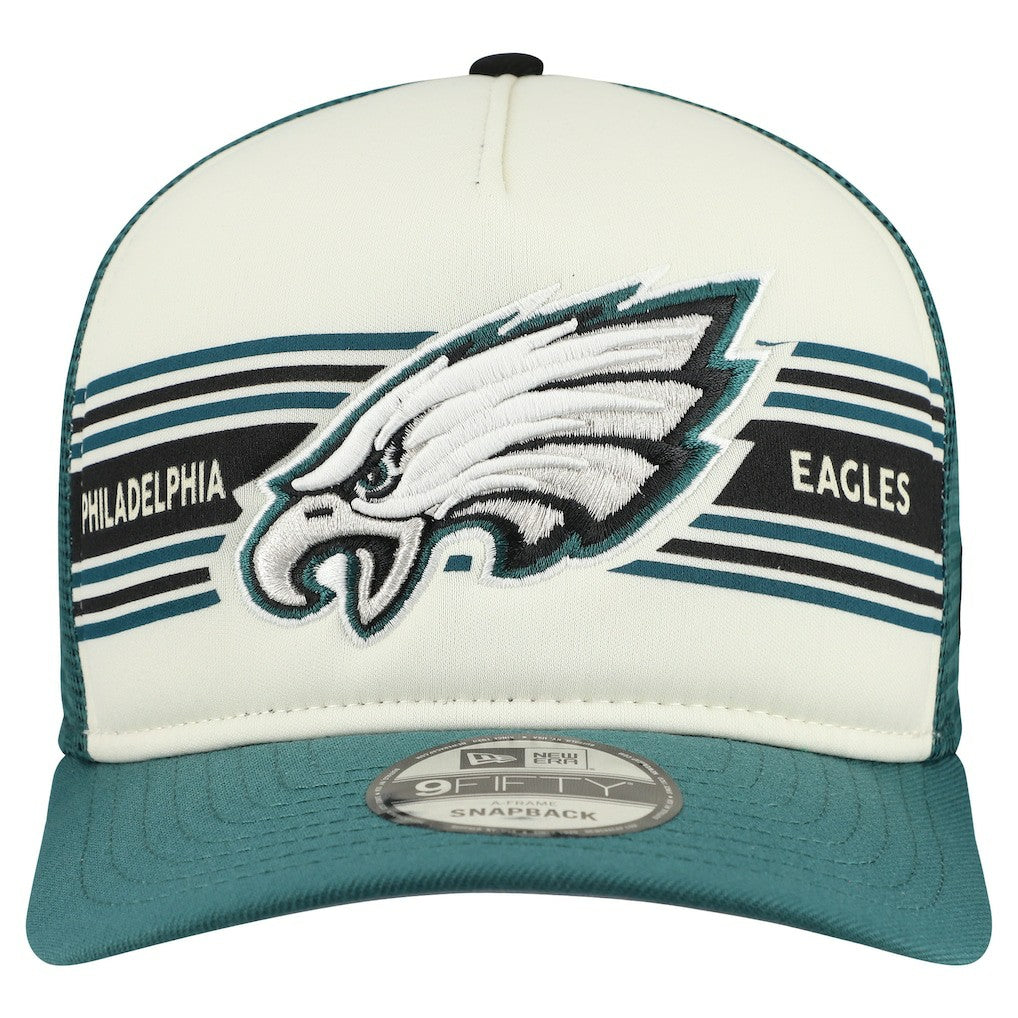 Philadelphia Eagles New Era Banner A-Frame 9FIFTY Snapback Hat - Cream/Midnight Green cheap