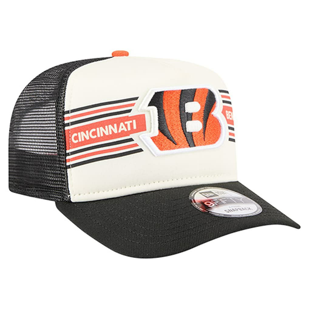 Cincinnati Bengals New Era Banner A-Frame 9FIFTY Trucker Snapback Hat - Cream/Black sale