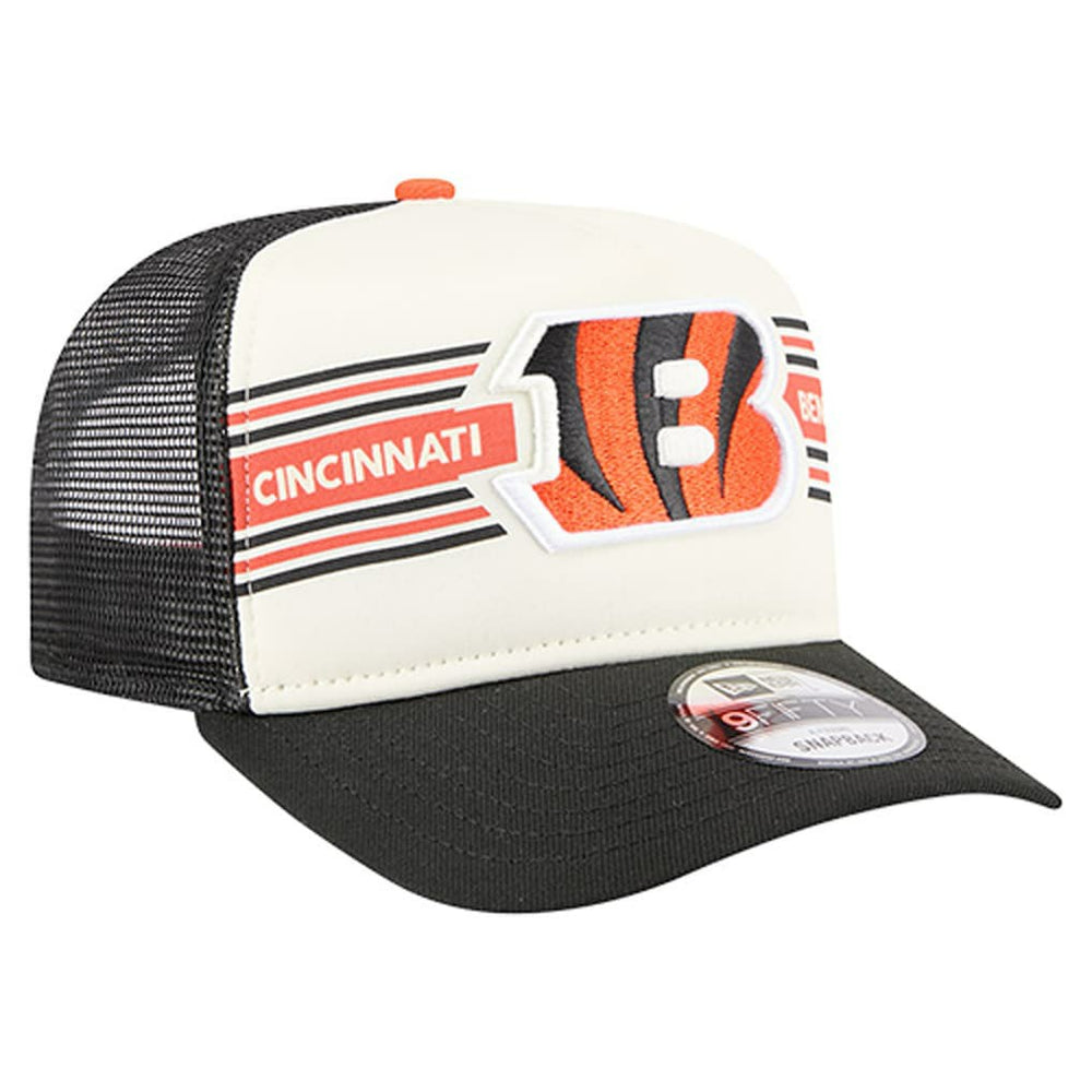 Cincinnati Bengals New Era Banner A-Frame 9FIFTY Trucker Snapback Hat - Cream/Black sale