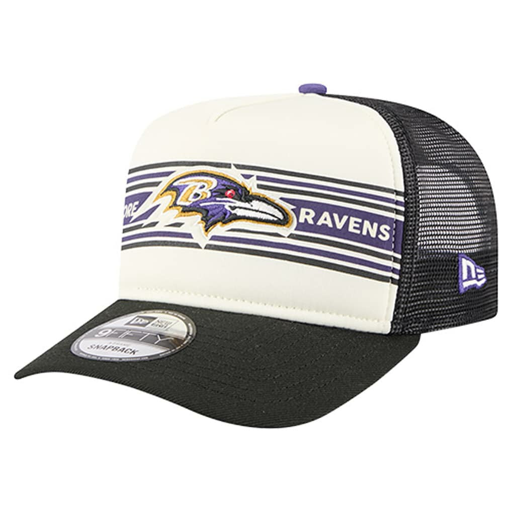 Baltimore Ravens New Era Banner A-Frame 9FIFTY Trucker Snapback Hat - Cream/Black sale