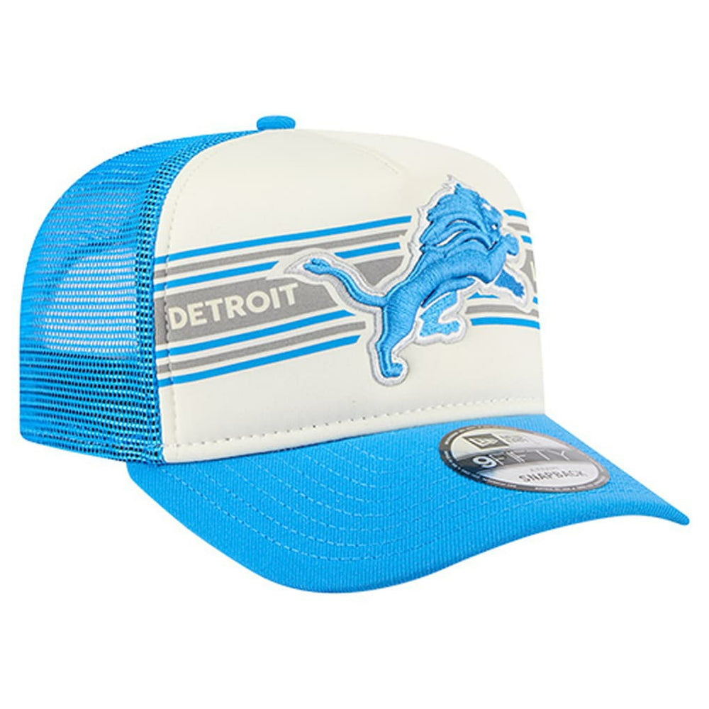 Detroit Lions New Era Banner A-Frame 9FIFTY Trucker Snapback Hat - Cream/Blue discount