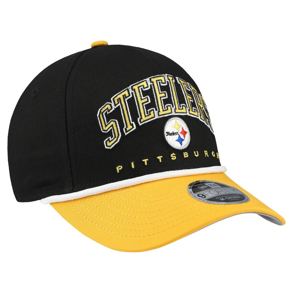 Pittsburgh Steelers New Era Youth Arch COOLERA 9FORTY A-Frame Adjustable Hat - Black/Gold cheap