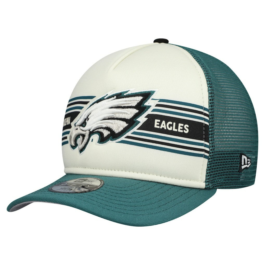 Philadelphia Eagles New Era Youth Banner 9FIFTY A-Frame Adjustable Trucker Hat - Cream/Midnight Green discount