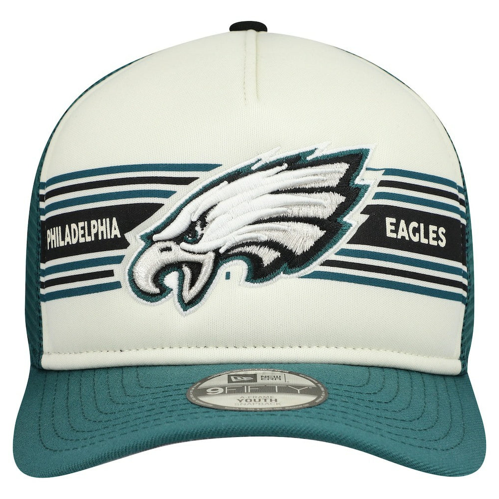 Philadelphia Eagles New Era Youth Banner 9FIFTY A-Frame Adjustable Trucker Hat - Cream/Midnight Green discount