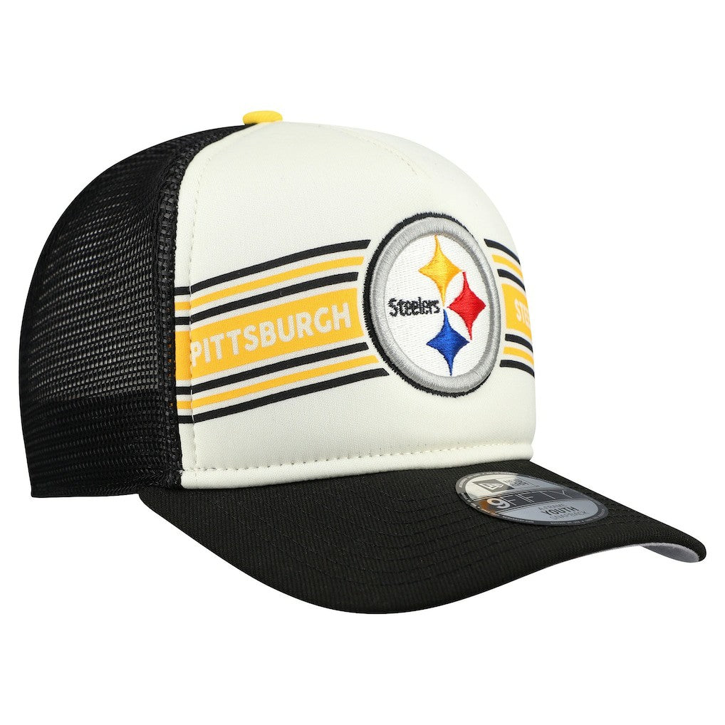 Pittsburgh Steelers New Era Youth Banner 9FIFTY A-Frame Adjustable Trucker Hat - Cream/Black cheap