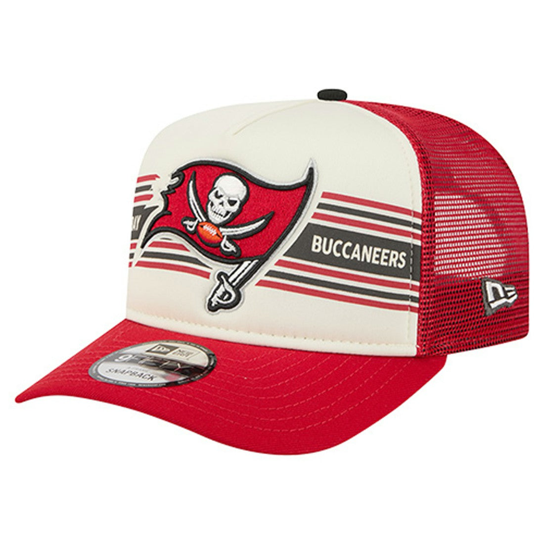 Tampa Bay Buccaneers New Era Youth Banner 9FIFTY A-Frame Adjustable Trucker Hat - Cream/Red for sale