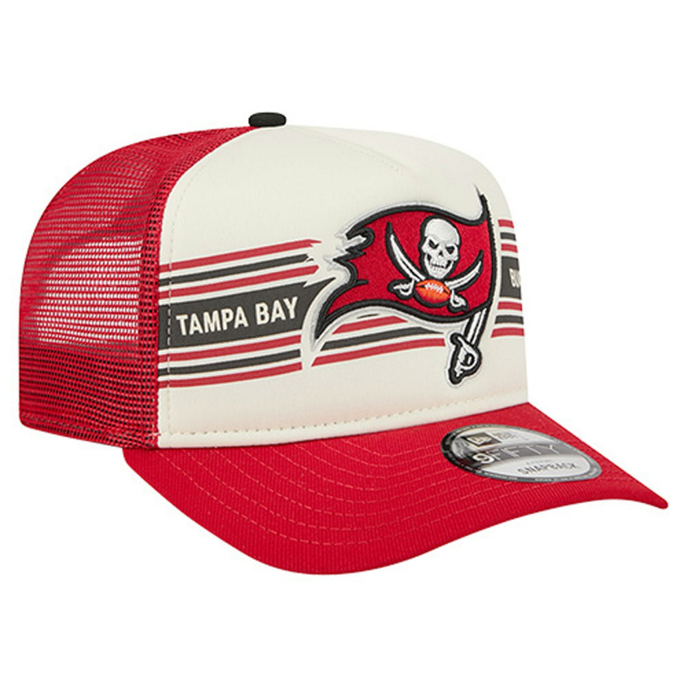 Tampa Bay Buccaneers New Era Youth Banner 9FIFTY A-Frame Adjustable Trucker Hat - Cream/Red for sale