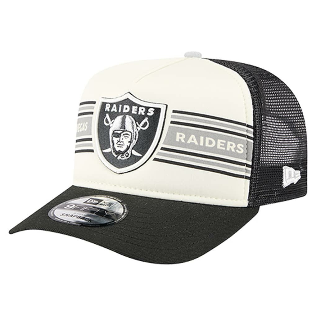Las Vegas Raiders New Era Youth Banner 9FIFTY A-Frame Adjustable Trucker Hat - Cream/Black on sale