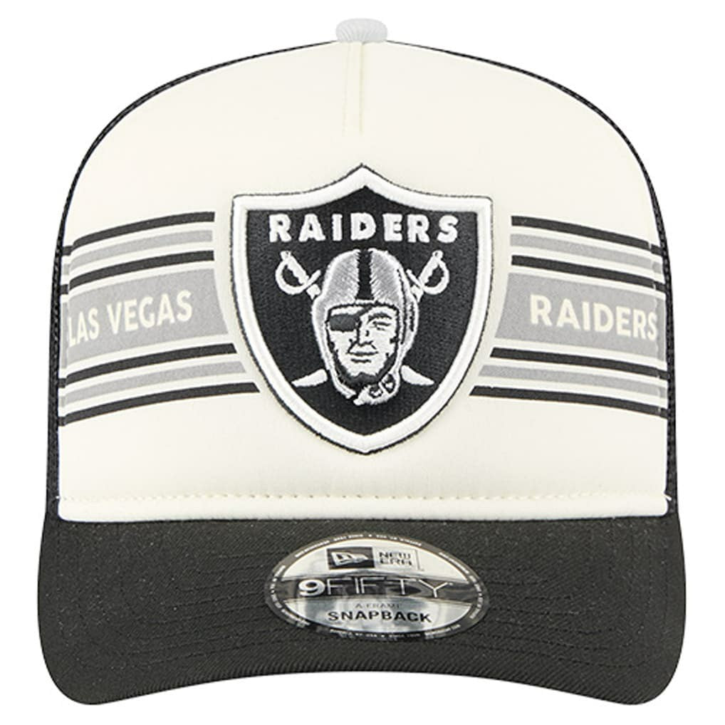 Las Vegas Raiders New Era Youth Banner 9FIFTY A-Frame Adjustable Trucker Hat - Cream/Black on sale