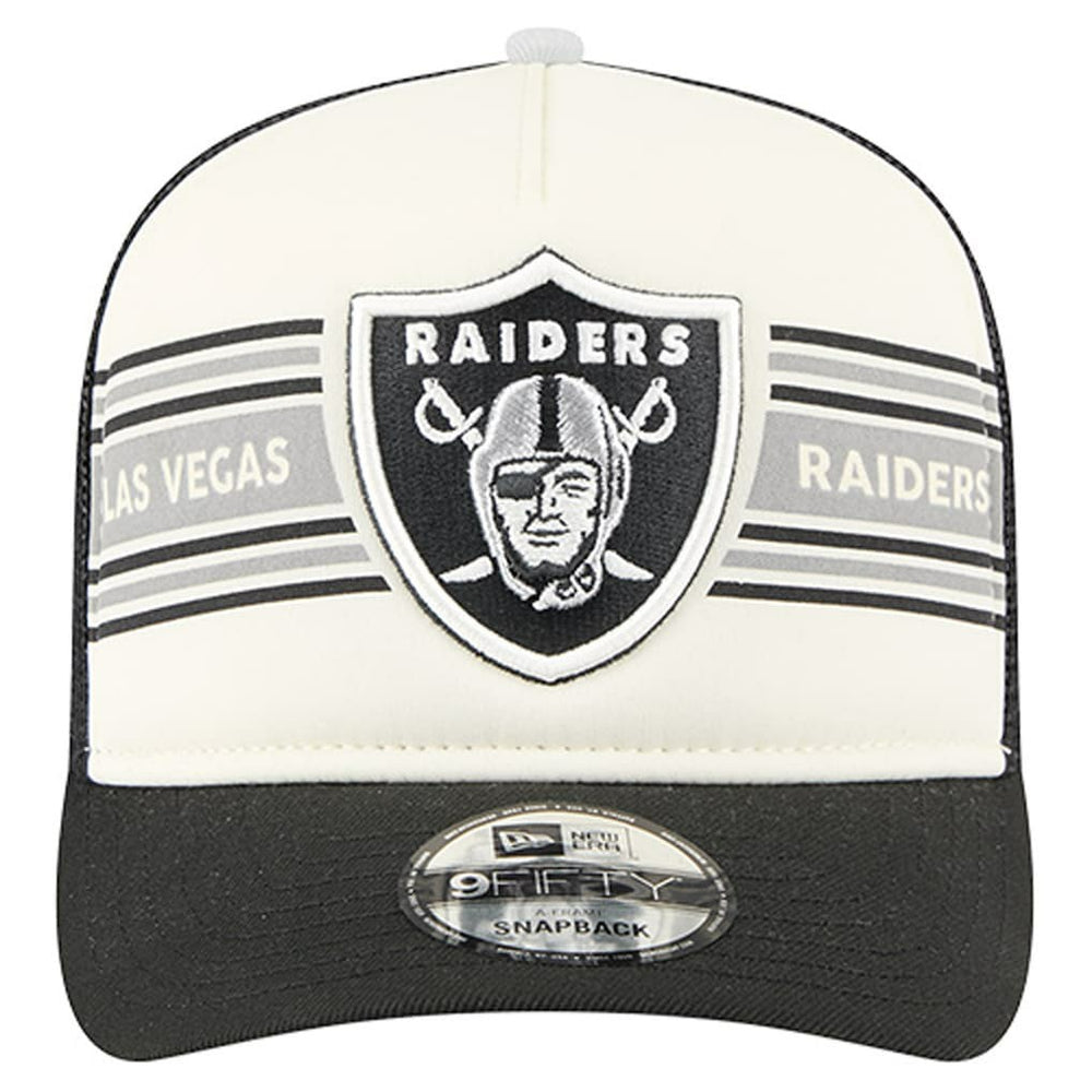 Las Vegas Raiders New Era Youth Banner 9FIFTY A-Frame Adjustable Trucker Hat - Cream/Black on sale