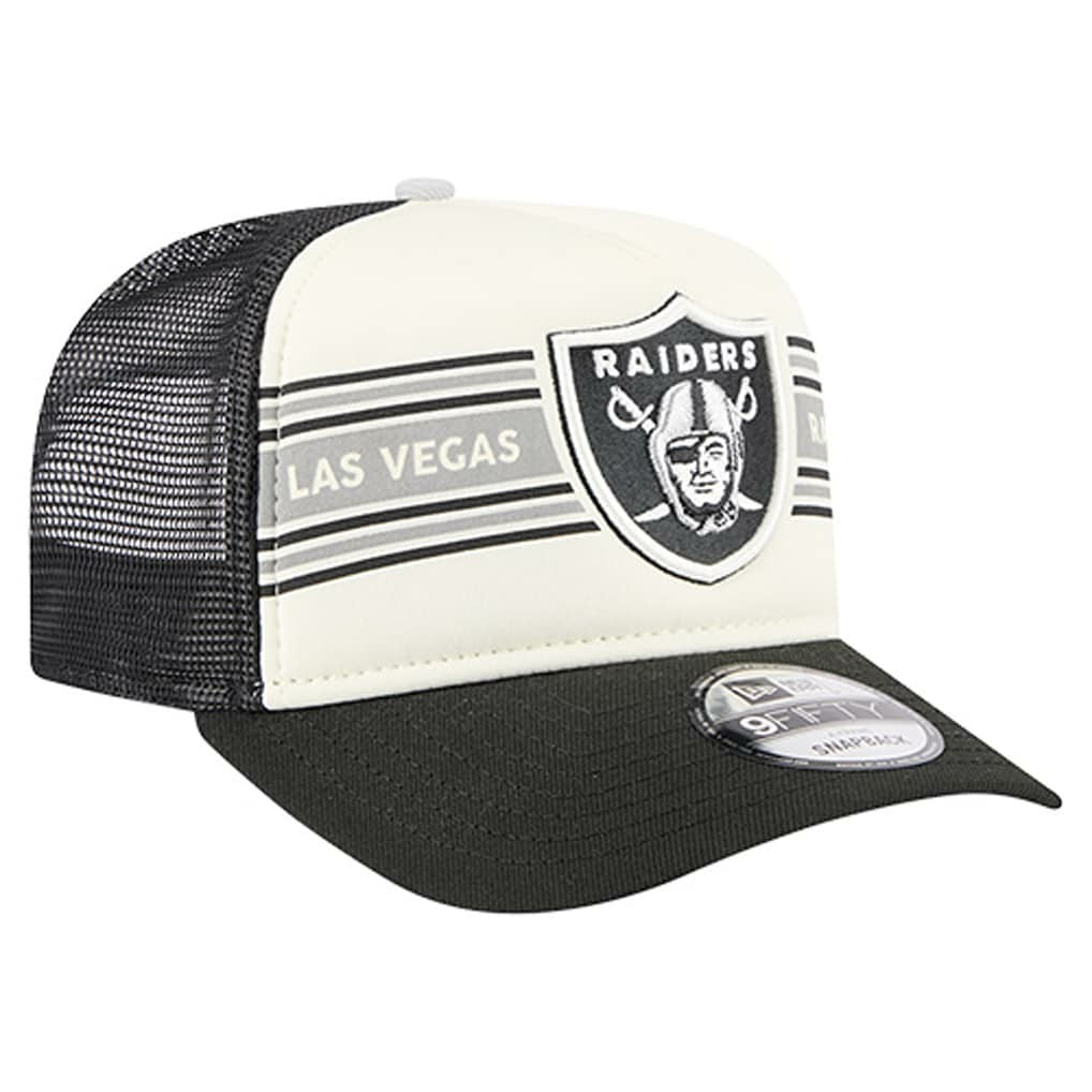 Las Vegas Raiders New Era Youth Banner 9FIFTY A-Frame Adjustable Trucker Hat - Cream/Black on sale