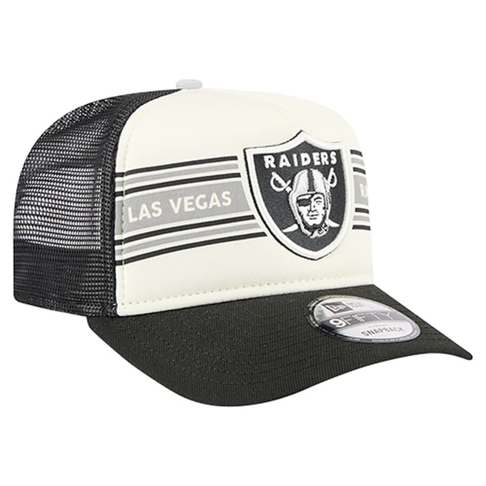 Las Vegas Raiders New Era Youth Banner 9FIFTY A-Frame Adjustable Trucker Hat - Cream/Black on sale